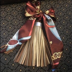 Purse scarf braided tassel charm gold clip on bag